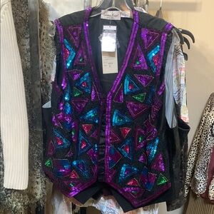 Laurence Kazar Women's Sequin Vest - Black, Purple, Blue